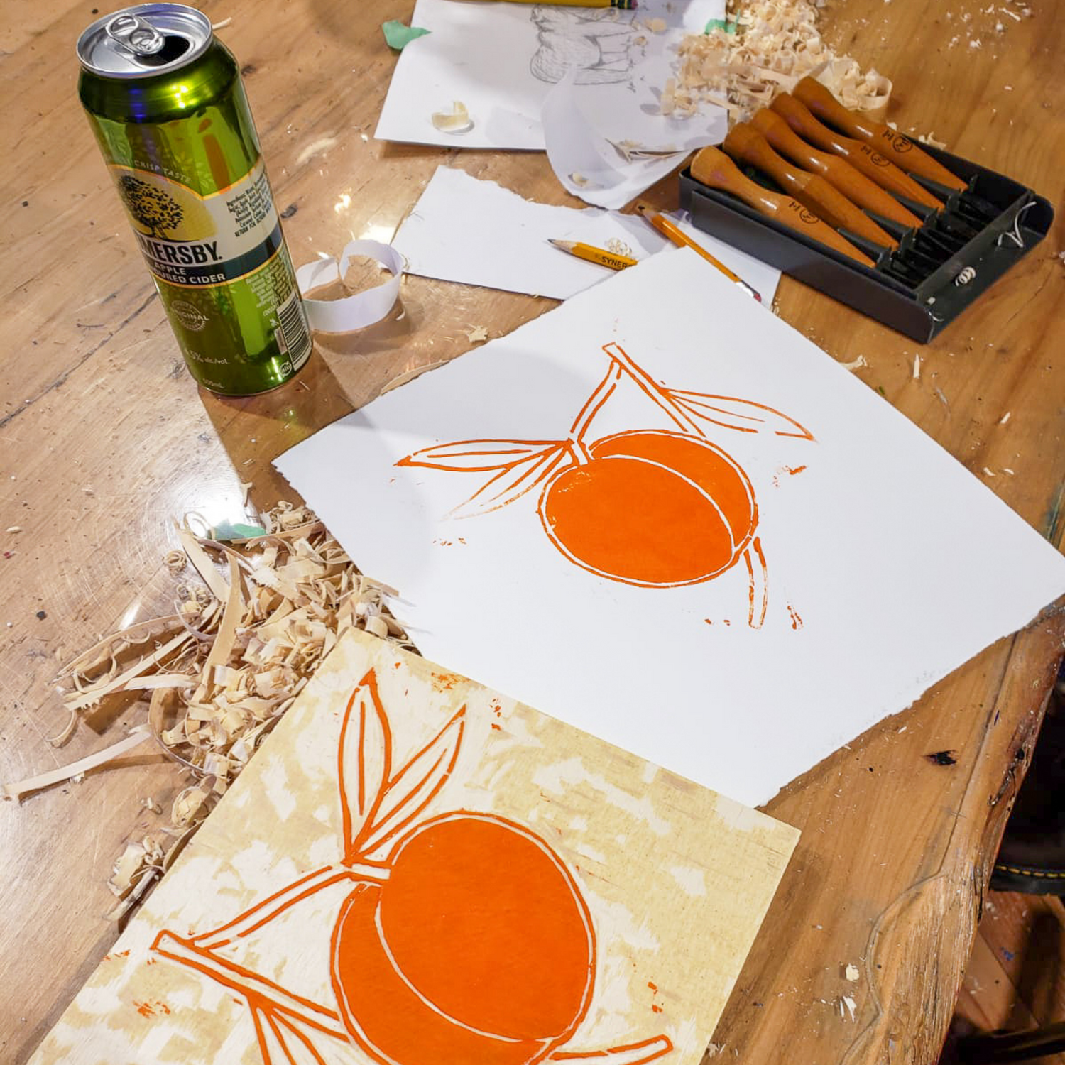 Printmaking activity at Paint Cabin in Toronto