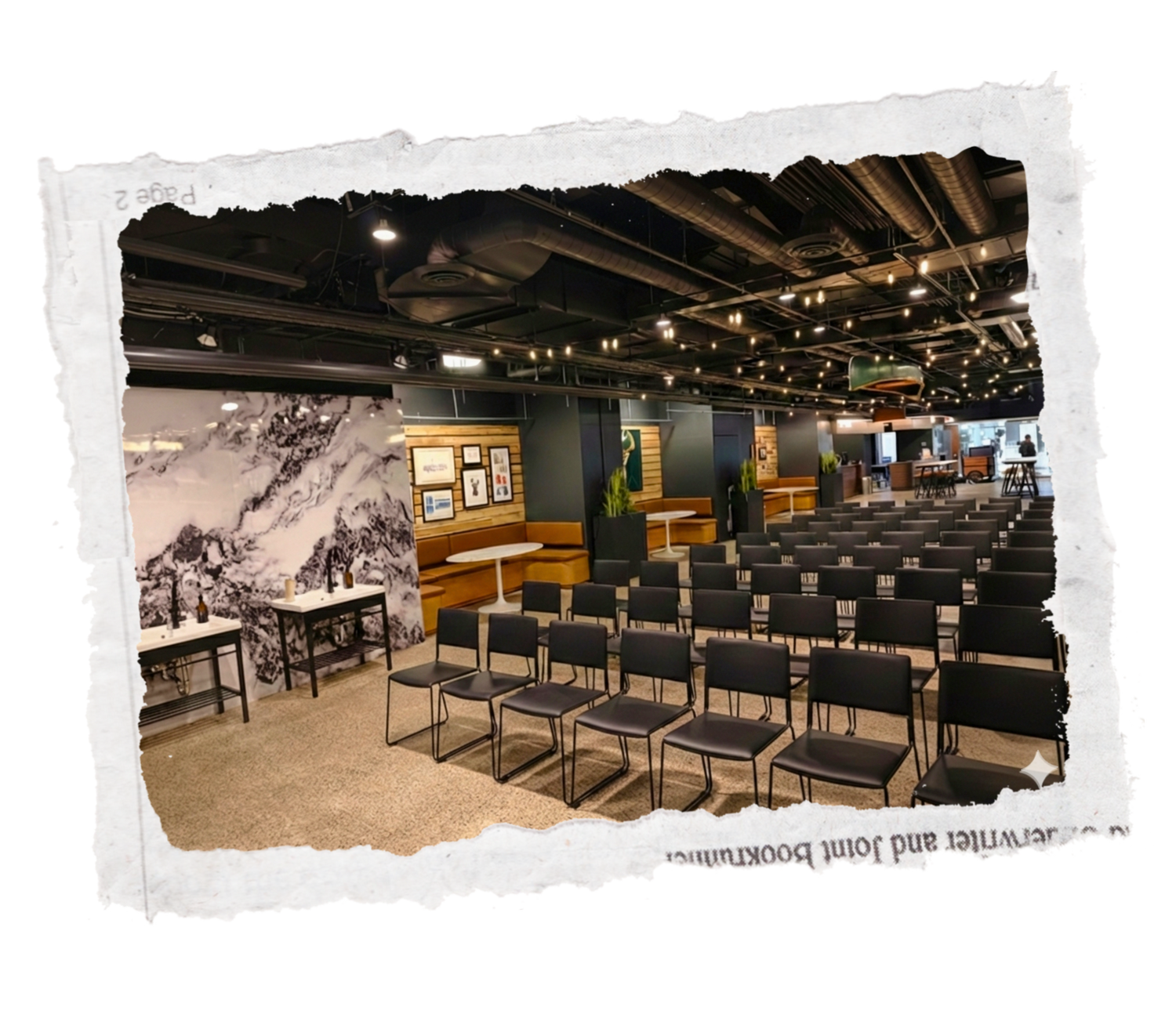 Townhall team meeting layout at new Paint Cabin venue in Scotia Plaza